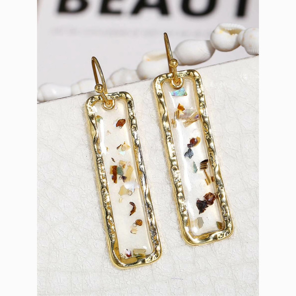 Anthropologie Jewelry - Rectangle Gold Flake Clear Statement Drop Earrings